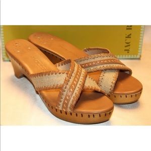 New! Jack Rogers tan leather linen slide sandals